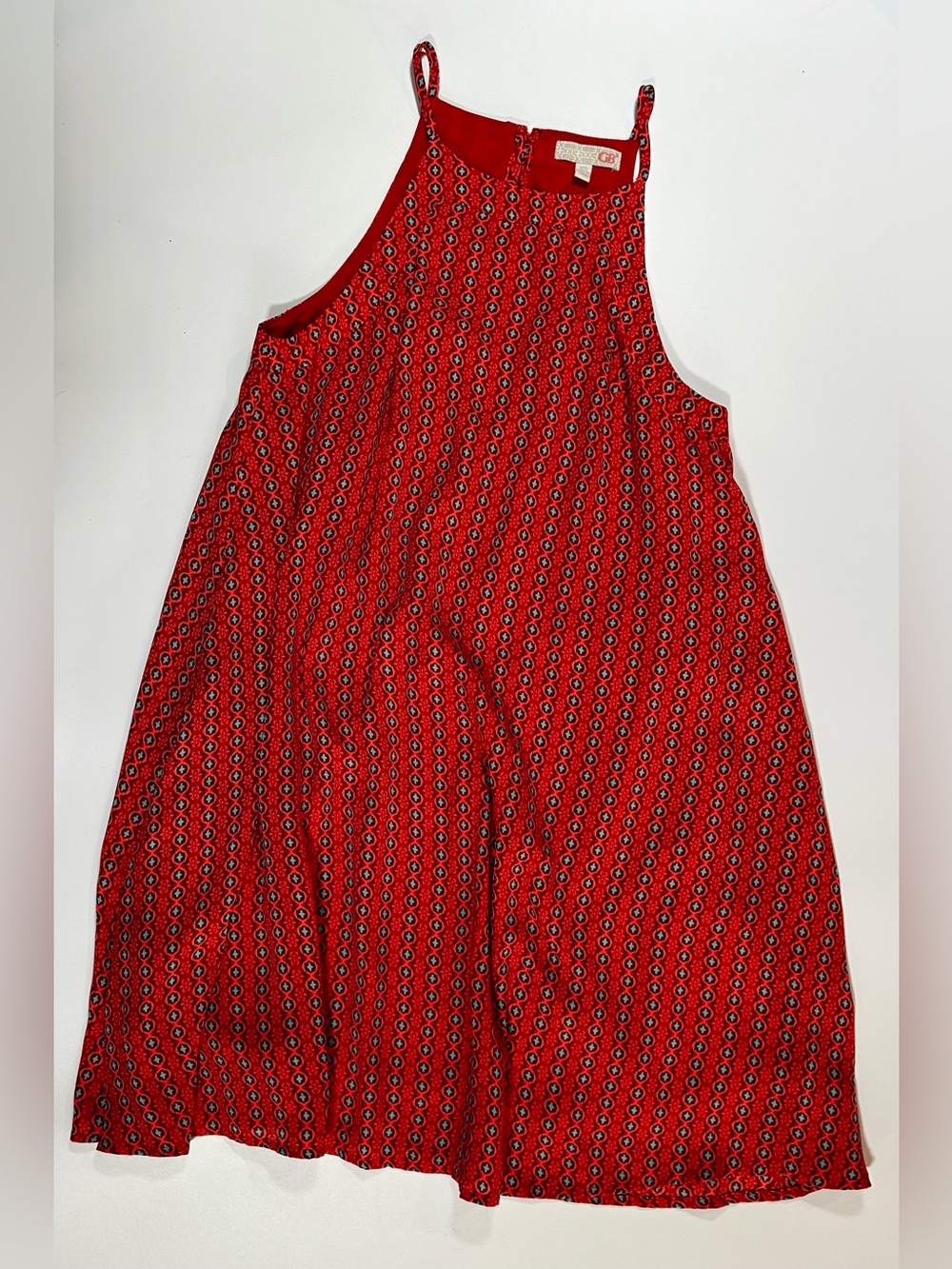 GB Red Geometric Print High Neck Swing Mini Dress Size XS